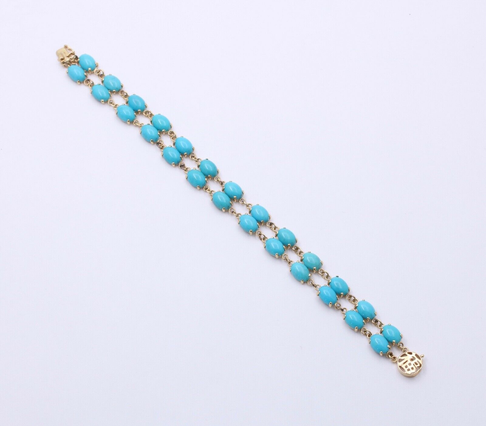 Vintage Turquoise Good Luck 14K Yellow Gold Bracelet