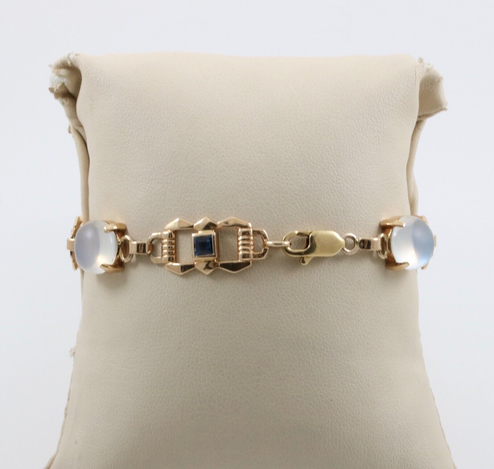 Vintage 14K Yellow Gold Moonstone & Sapphire Bracelet.