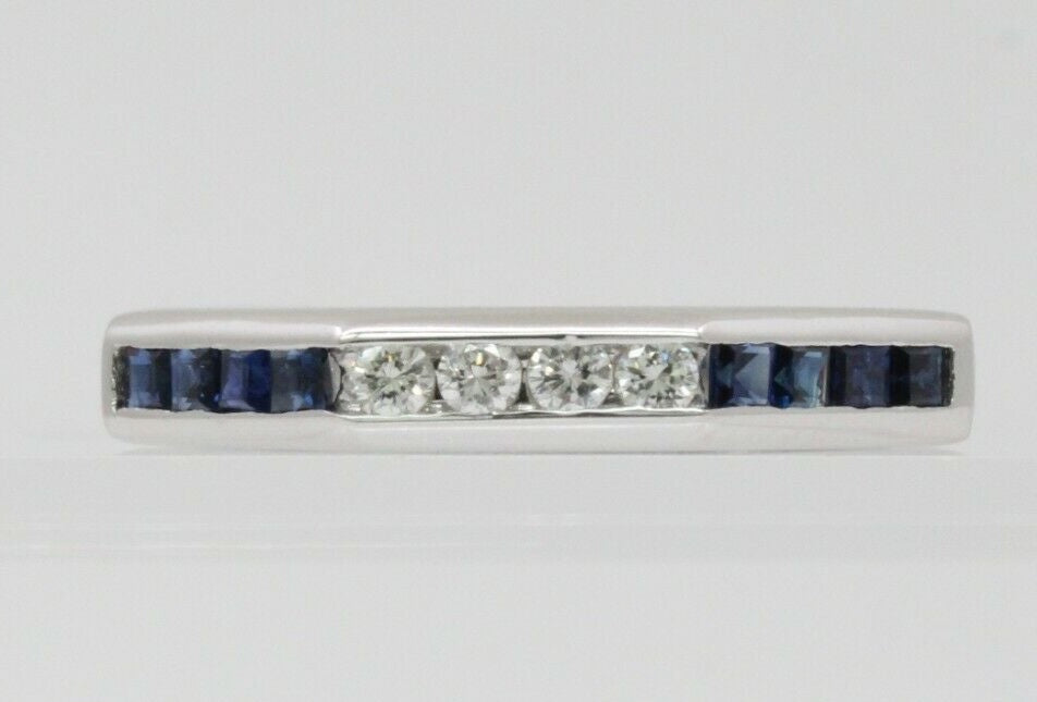Vintage 18K White Gold Sapphire Diamond Band