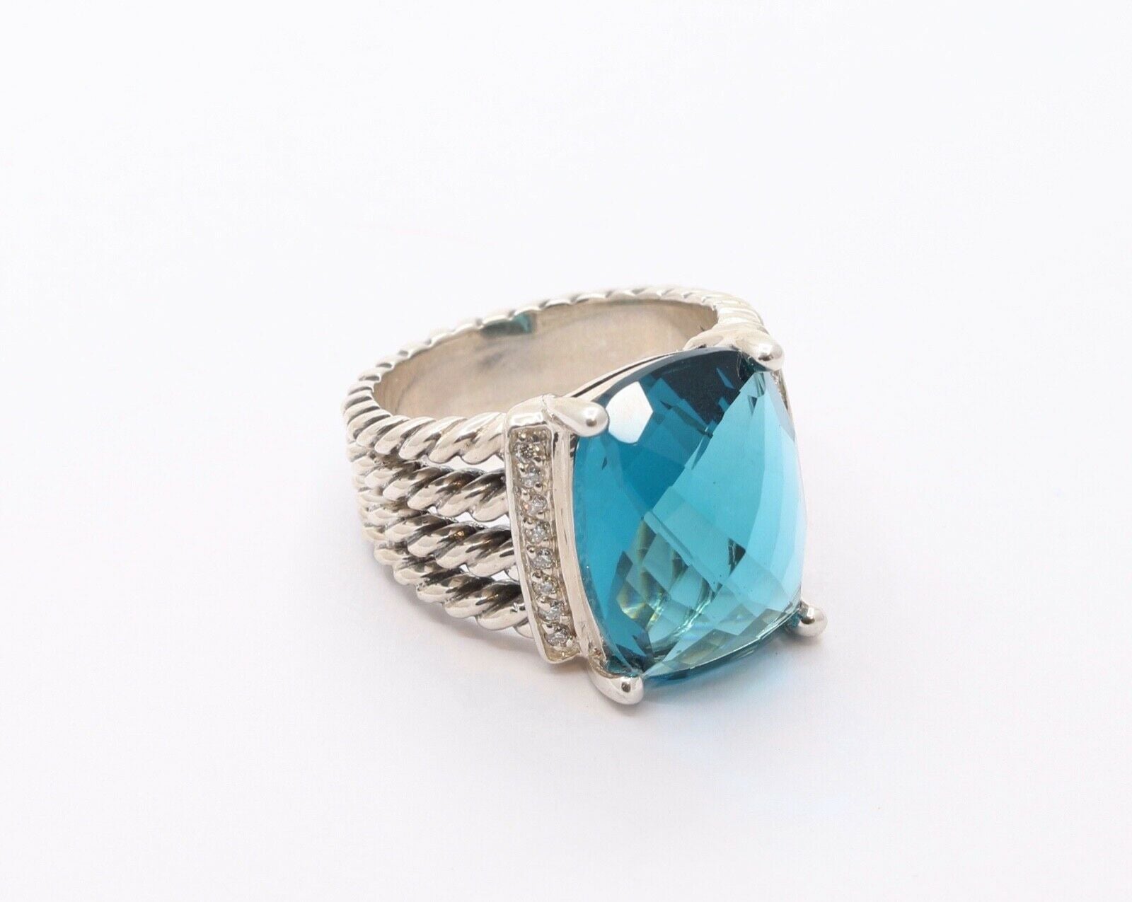 David Yurman Wheaton Ring With London Blue Topaz and Diamonds