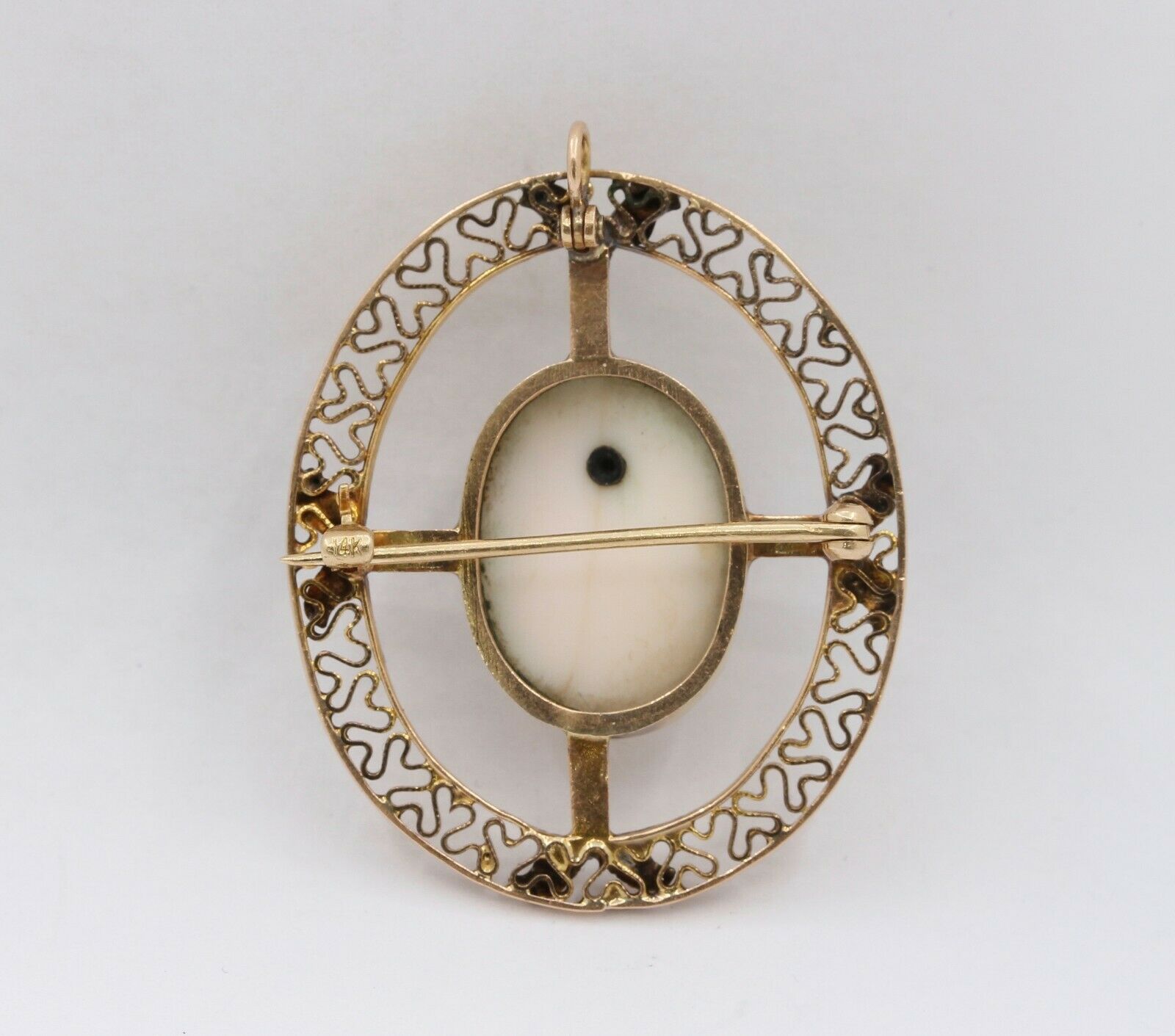 Vintage 14K Yellow Gold Cameo Pedant Brooch
