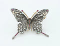 Beautiful Vintage Butterfly Brooch 14K Sterling Silver Diamonds Rubies Opals