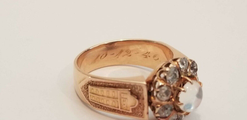 Important Historical Georgian Old Mine Diamonds Moonstone 18K Rose Gold Ring