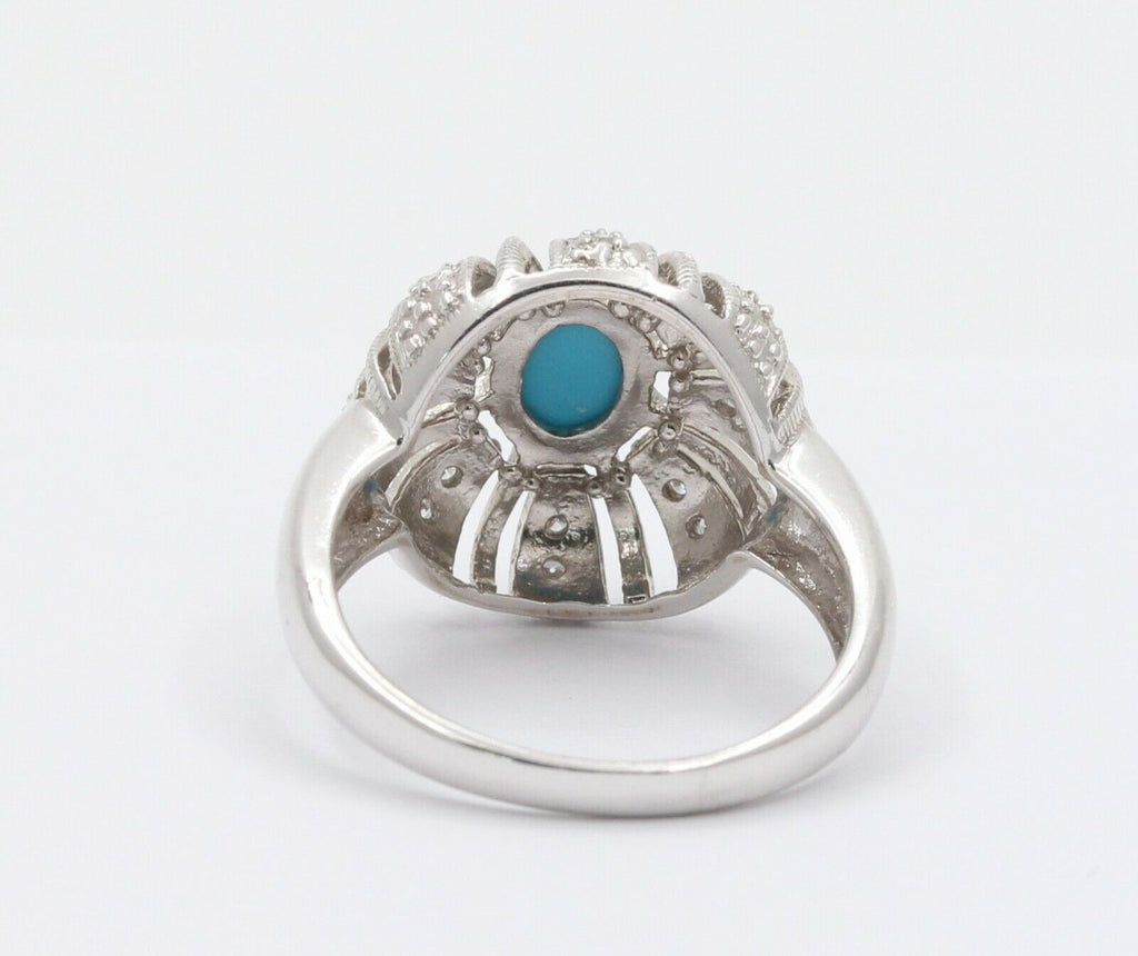 Vintage 14K White Gold Turquoise Diamond Cocktail Ring