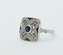 Load image into Gallery viewer, Vintage 18K White Gold Square Sapphire Diamond Alternative Engagement Ring
