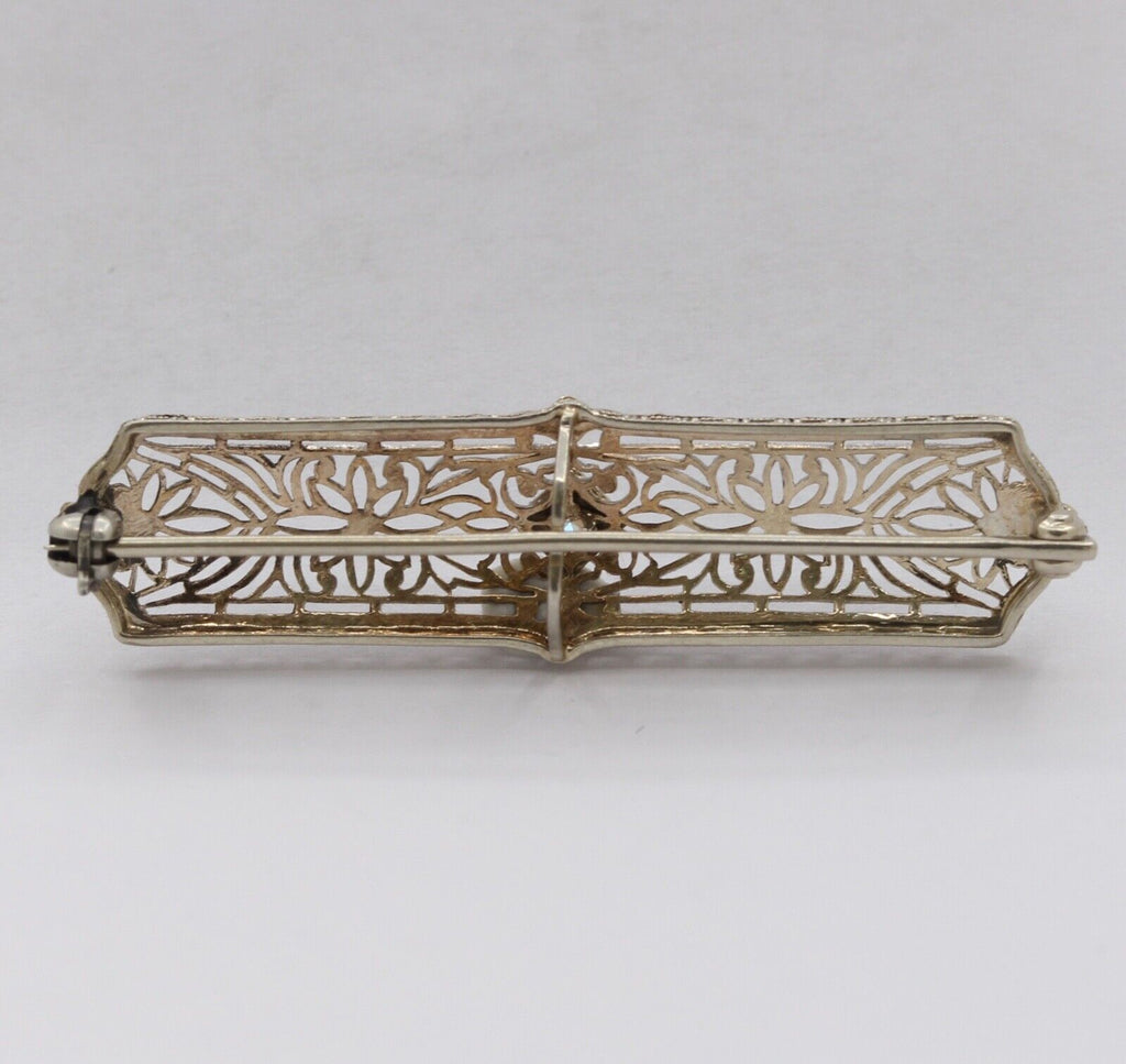 Art Deco 14K White Gold Diamond Bar Pin Brooch
