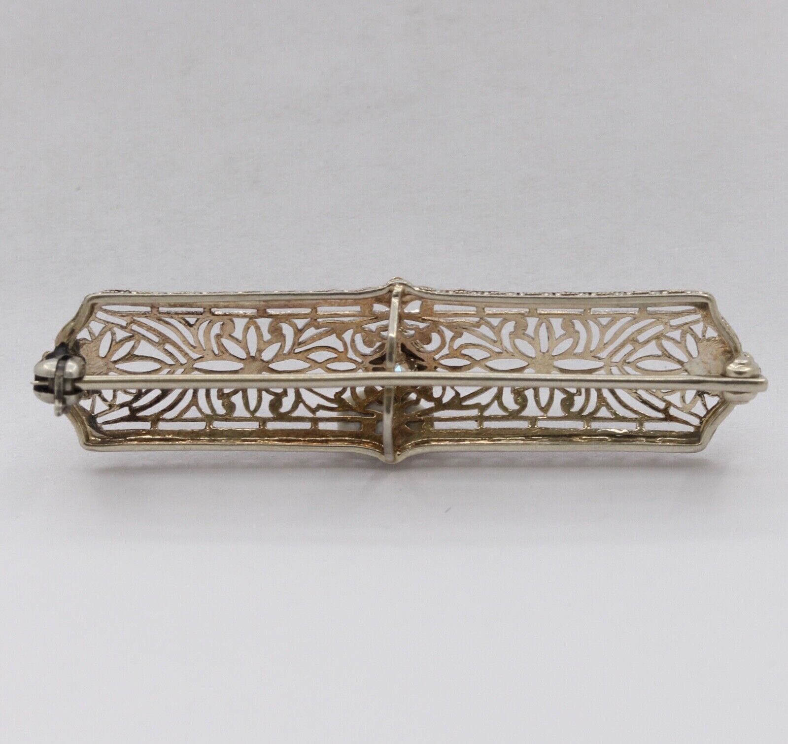 Art Deco 14K White Gold Diamond Bar Pin Brooch