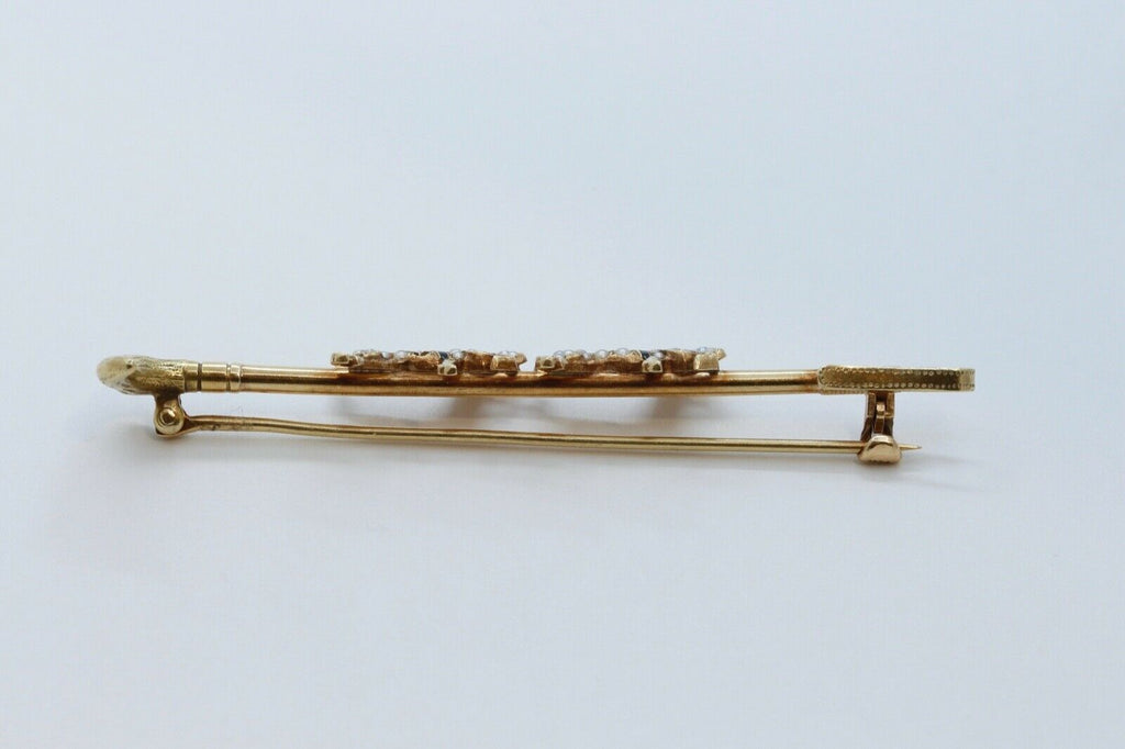 Victorian Horse and Crop 14K Yellow Gold Seed Pearls Brooch Pin