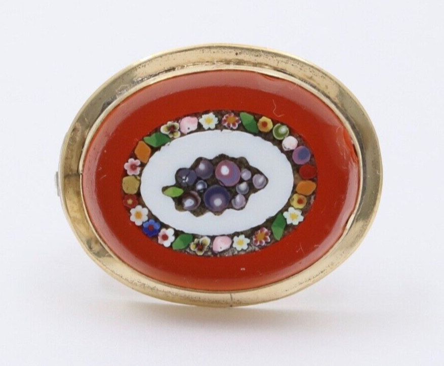 Vintage 10K Gold Filled Carnelian Pietra Dura Micro Mosaic Brooch, Pin