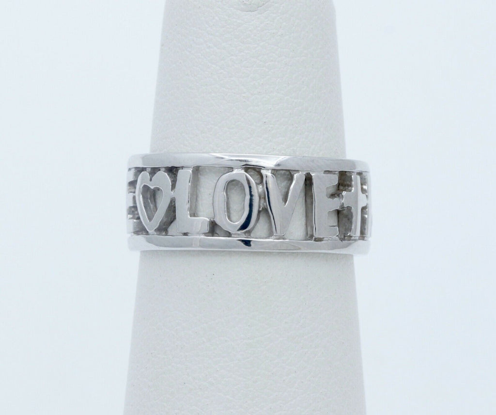Vintage Love Hope Faith 14K White Gold Ring