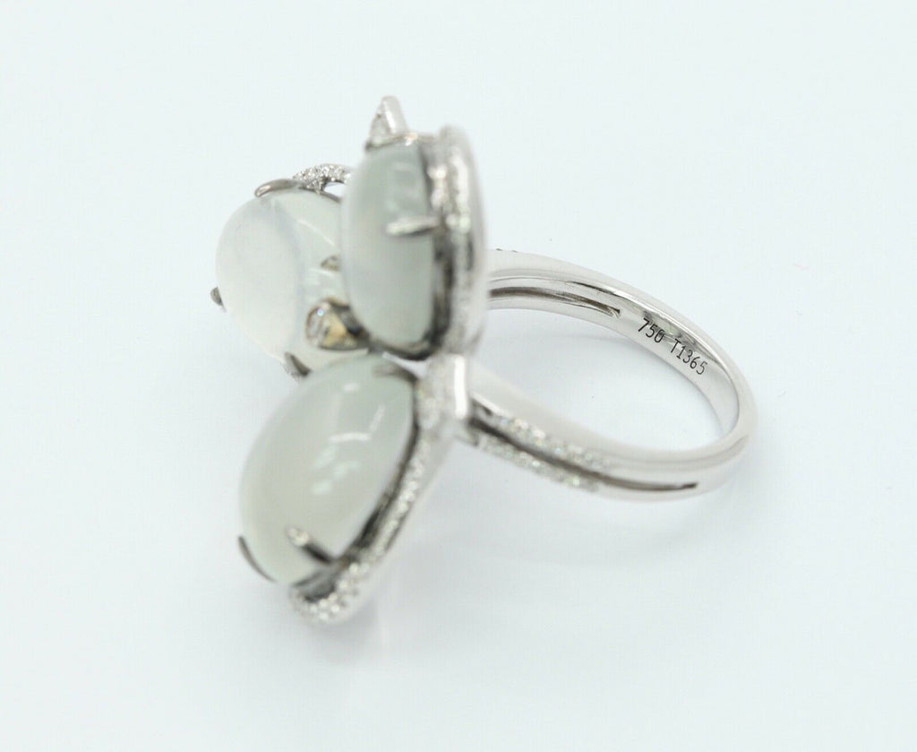 Beautiful 18K White Gold Moonstones Diamonds Ring