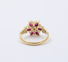 Load image into Gallery viewer, Vintage Flower Rubies Diamond 18K Yellow Gold Ring
