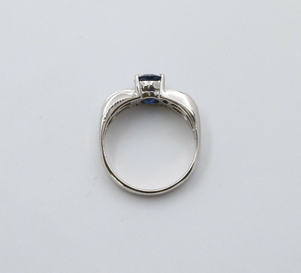 Classic 14K White Gold Sapphire and Diamond Ring Band, Engagement Ring.