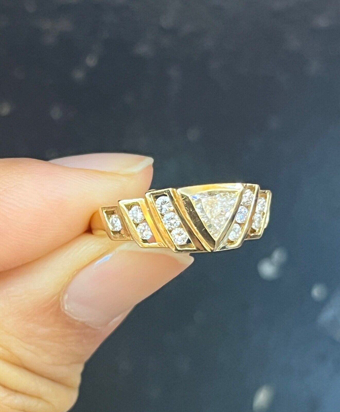 Vintage 14K Yellow Gold Diamond Geometric Ring Band