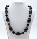 Meran Large Black Onyx Bead and 925 Sterling Silver Vintage Necklace