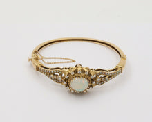 Load image into Gallery viewer, Vintage 14K Yellow Gold Victorian Style Opal and Diamond Bangle, Bracelet.
