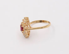 Load image into Gallery viewer, Vintage Diamond and Ruby Navette Ring, Statement Ring
