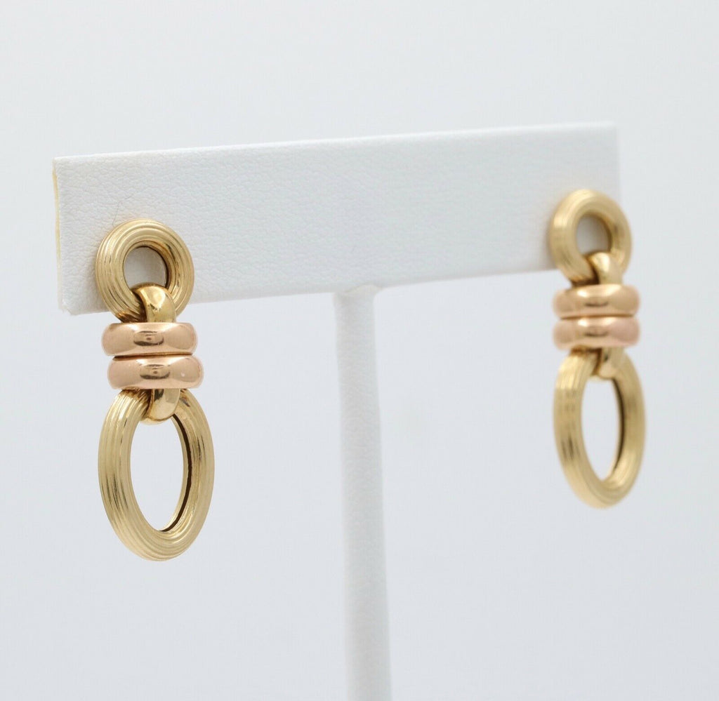 Vintage 14K Bicolor Gold Door Knocker Dangling Push Back Earrings.