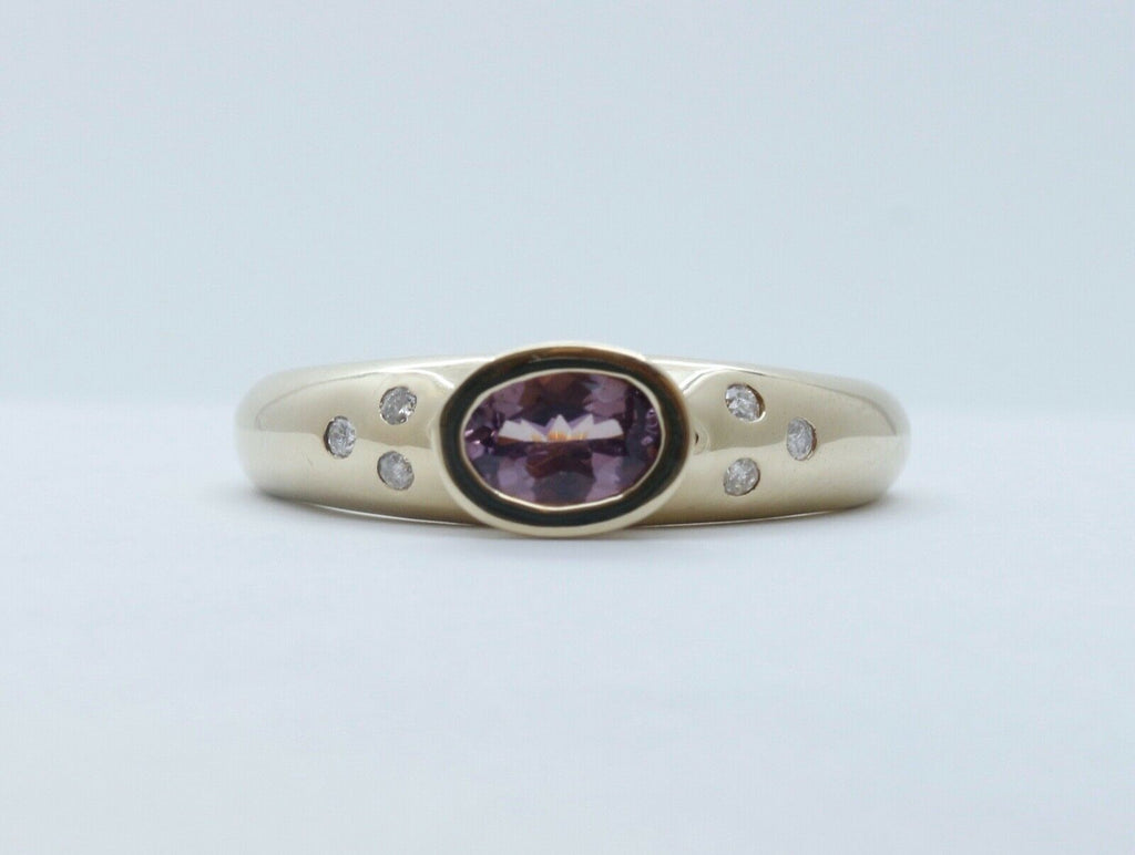 Unisex Amethyst and Diamonds 10K Yellow Gold Ring