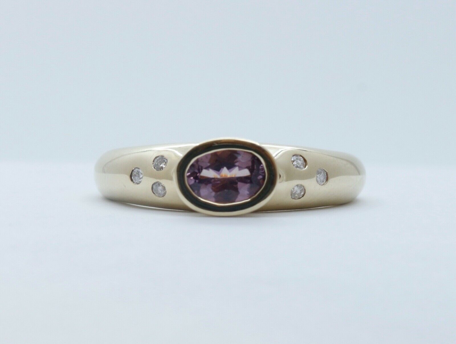 Unisex Amethyst and Diamonds 10K Yellow Gold Ring