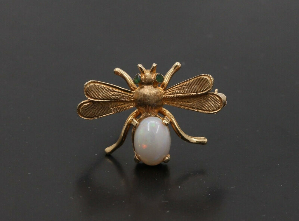 Vintage 14K Yellow Gold Opal Bee Brooch