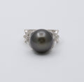 Vintage Tahitian South Sea Pearl Diamonds 18K White Gold Ring