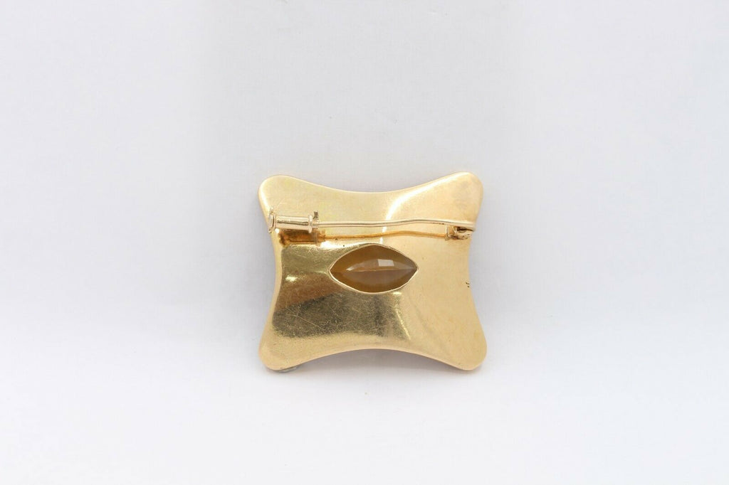 Vintage Heavy 18K Yellow Gold 20+ Carat Citrine Brooch
