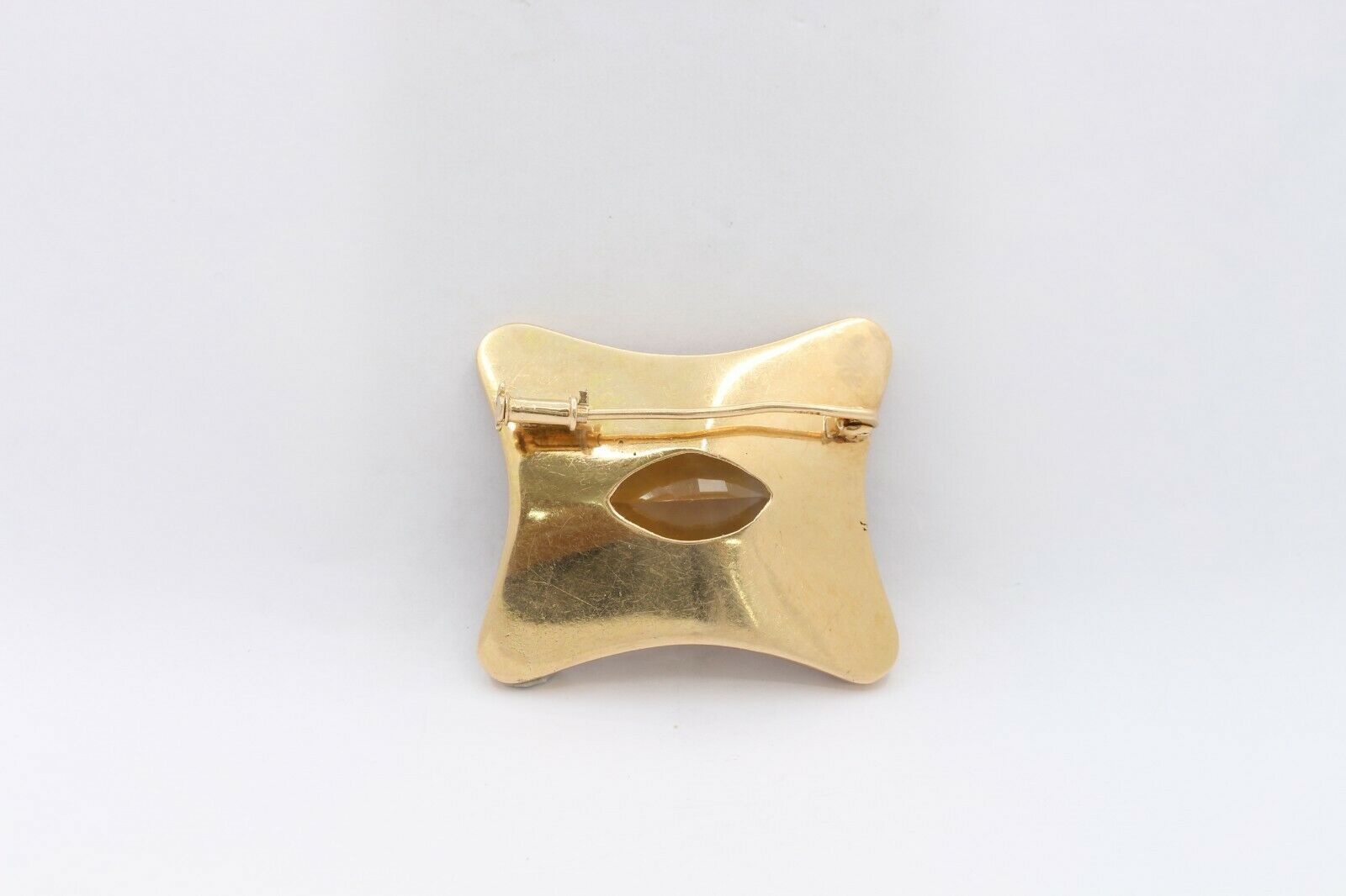 Vintage Heavy 18K Yellow Gold 20+ Carat Citrine Brooch