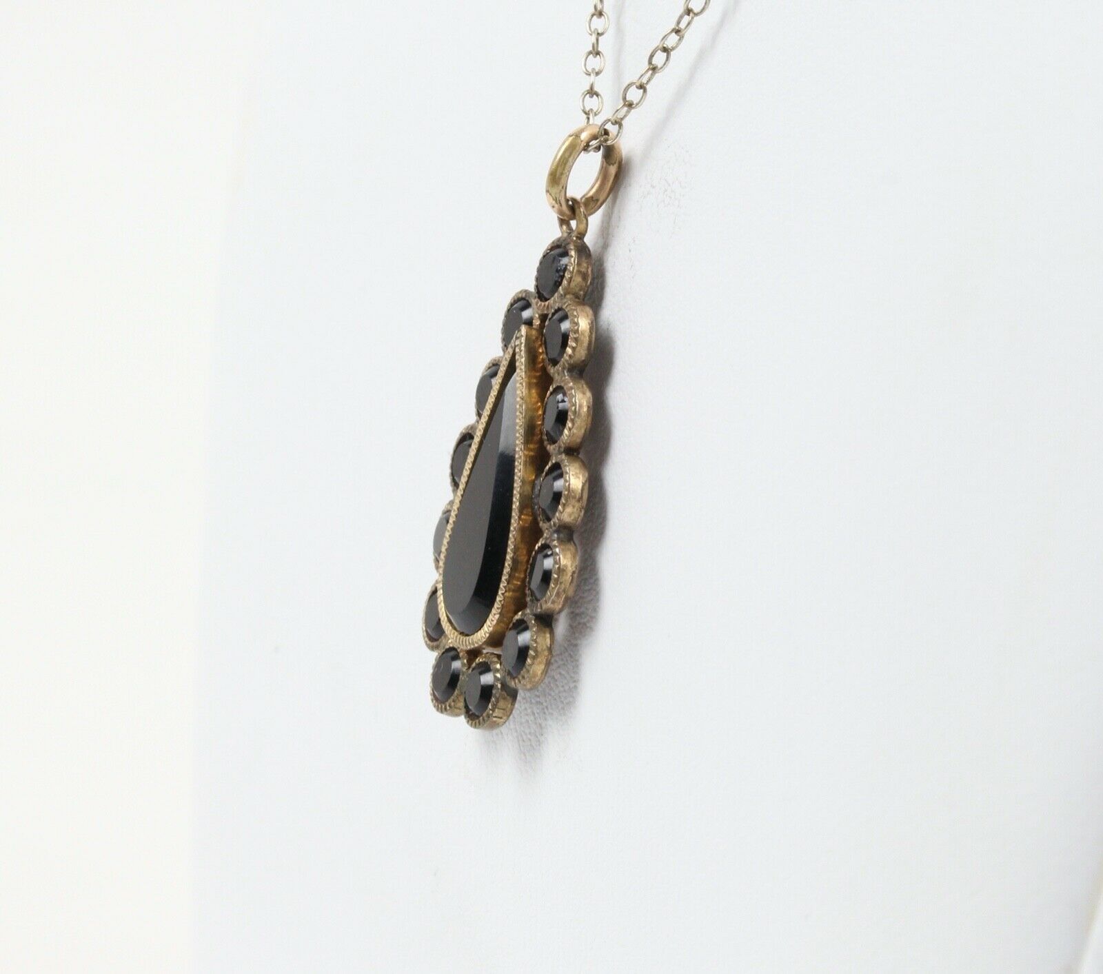 Victorian Teardrop Pendant Onyx Gold Filled