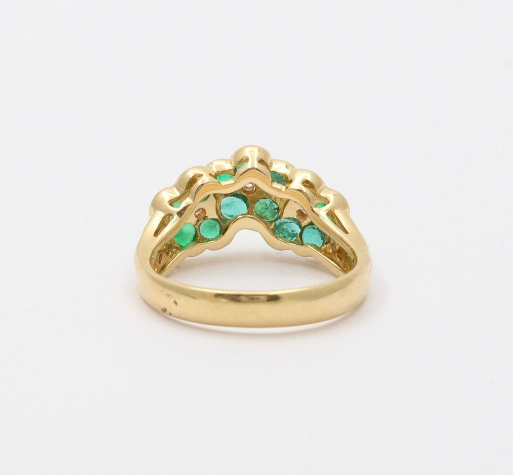 Vintage Flowers Emeralds Diamonds 18K Yellow Gold Ring