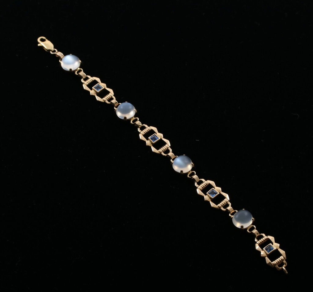 Vintage 14K Yellow Gold Moonstone & Sapphire Bracelet.