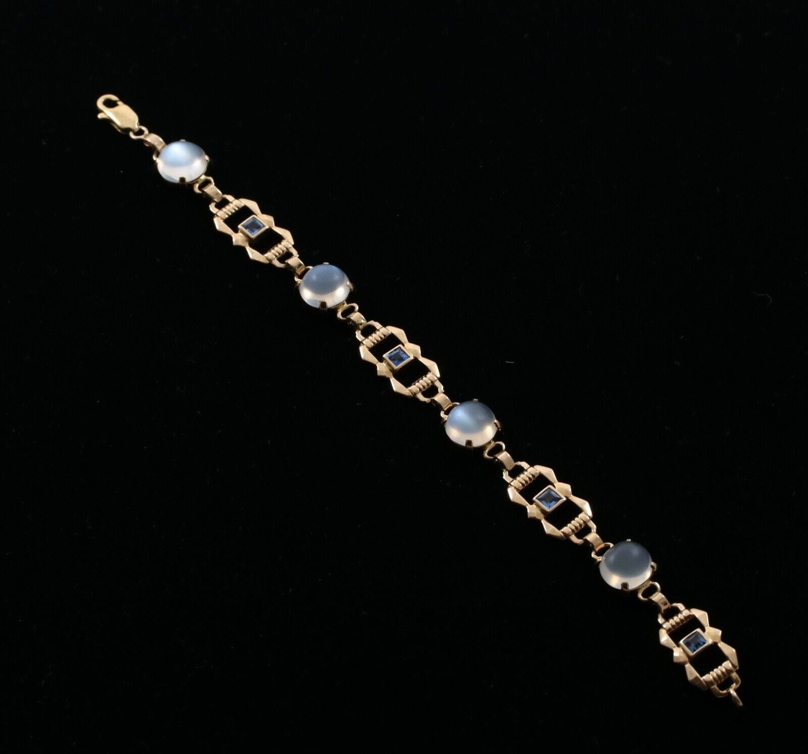 Vintage 14K Yellow Gold Moonstone & Sapphire Bracelet.