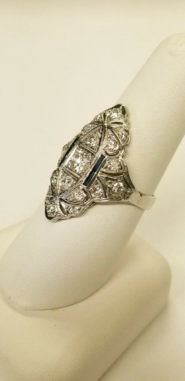 Art Deco Ladies Diamonds Sapphires Platinum Ring