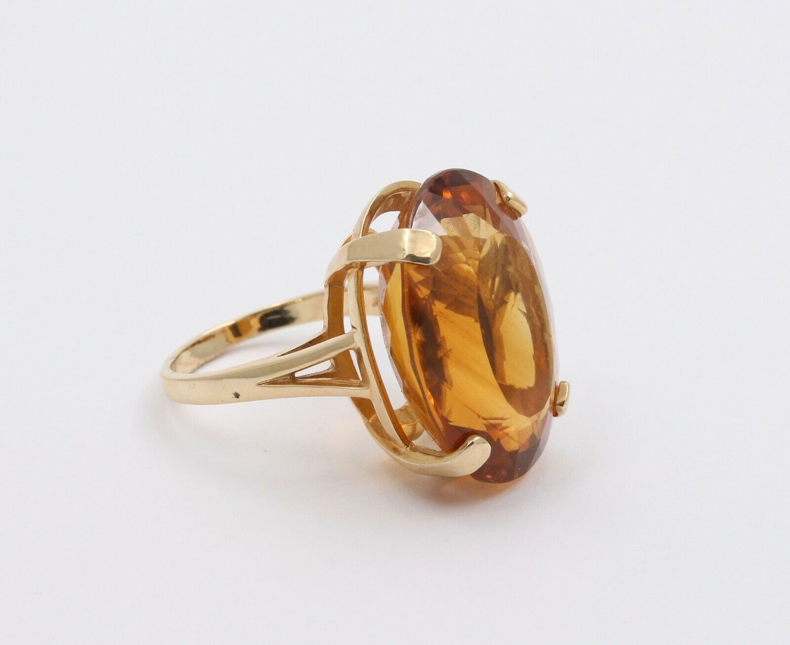 Large Vintage 14K Yellow Gold Citrine Statement Ring