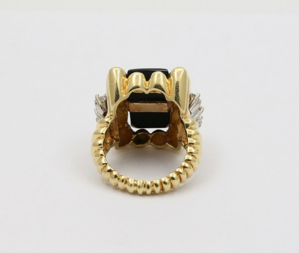 Vintage 18K Yellow Gold Unique Onyx Diamond Statement Ring