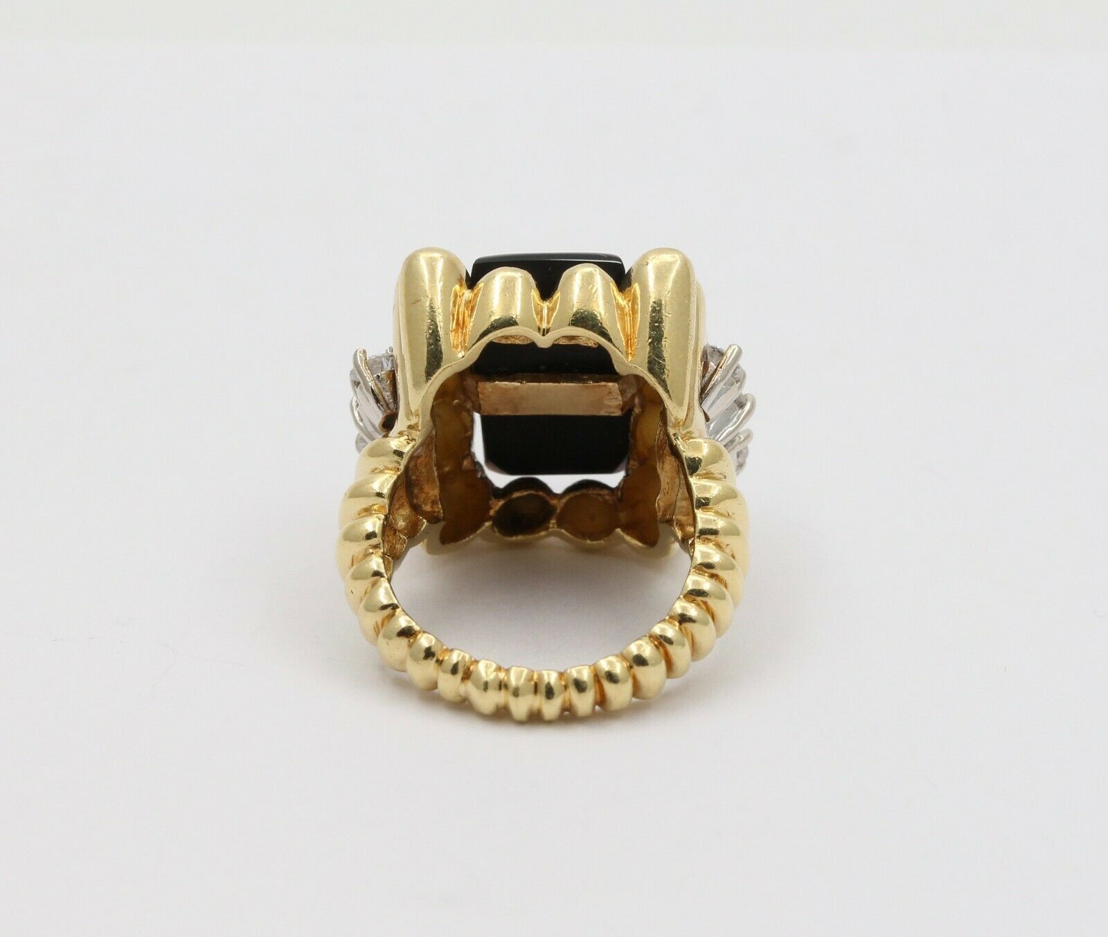 Vintage 18K Yellow Gold Unique Onyx Diamond Statement Ring
