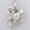 Vintage Sterling Silver Ann King Pearl Orchard Flower Pendant