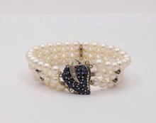 Load image into Gallery viewer, Vintage 3 Strand Beaded Pearl, Sapphire and Diamond Bracelet
