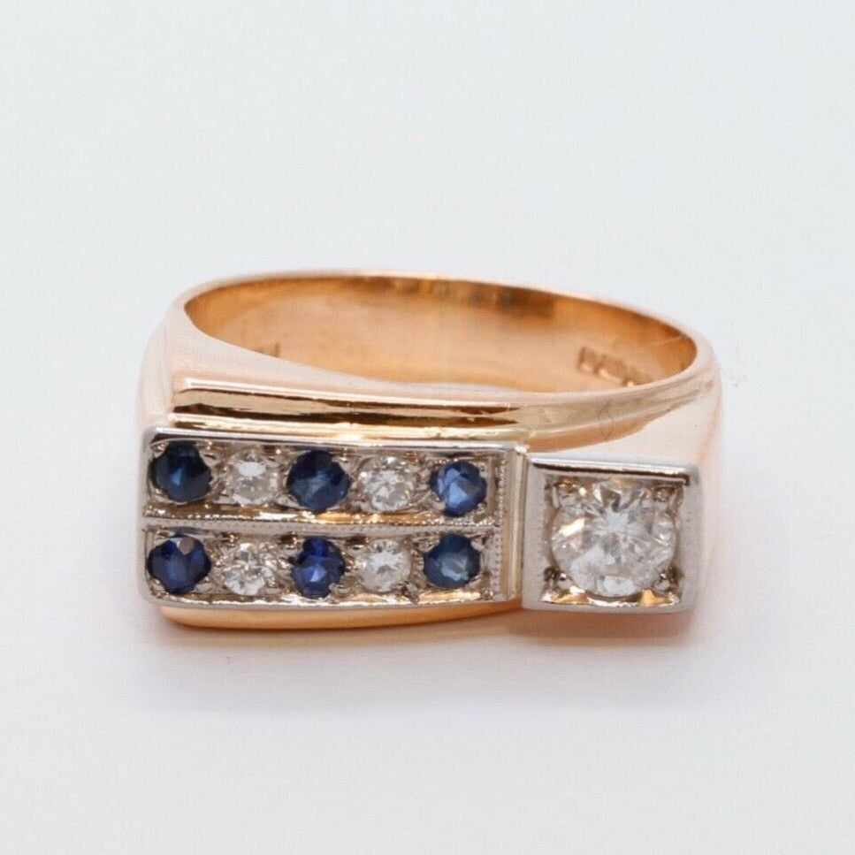English Diamonds Sapphires 18K Yellow Gold Unisex Ring