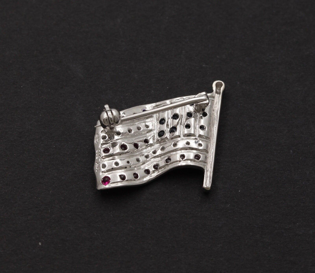Classic 14K White Gold And Diamond American Flag, 4th of July Brooch, Pin.