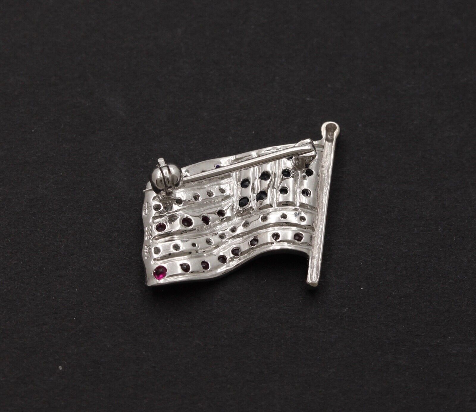Classic 14K White Gold And Diamond American Flag, 4th of July Brooch, Pin.
