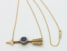 Load image into Gallery viewer, Victorian Russian 14K Yellow Gold Sapphire Rose Cut Diamond Arrow Pendant
