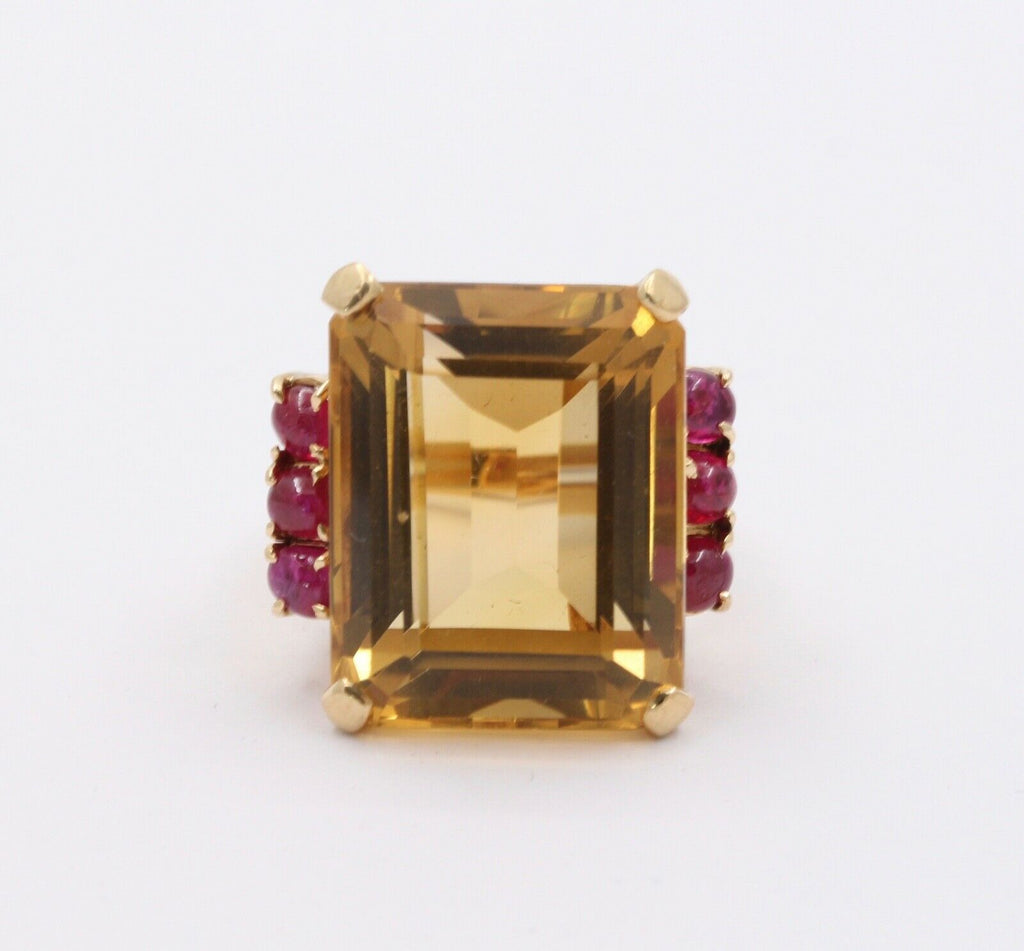 Vintage Citrine Rubies 14K Yellow Gold Cocktail Ring