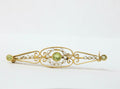 Art Nouveau Peridot & Button Pearl Gold Bar Pin