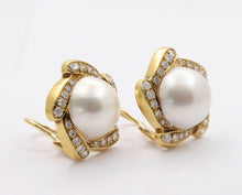 Load image into Gallery viewer, Large Mabe Pearl Diamonds Pinwheel French Clip Earrings
