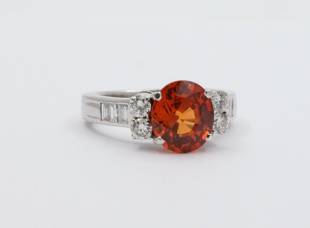 Vintage 18K White Gold Spessartine Garnet Diamond Alternative Engagement Ring