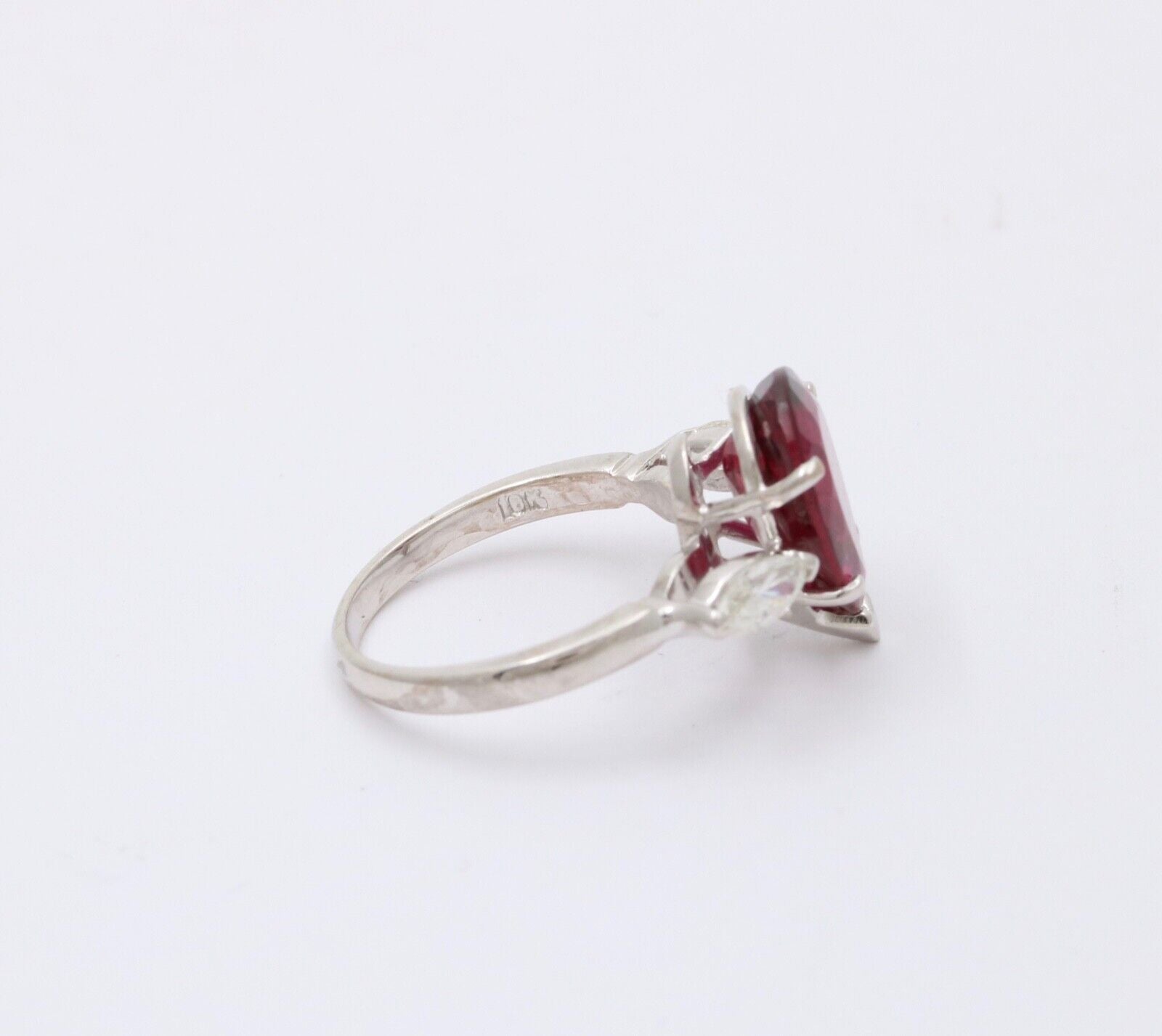 Gorgeous 18K White Gold Rubellite Tourmaline and Diamond Ring