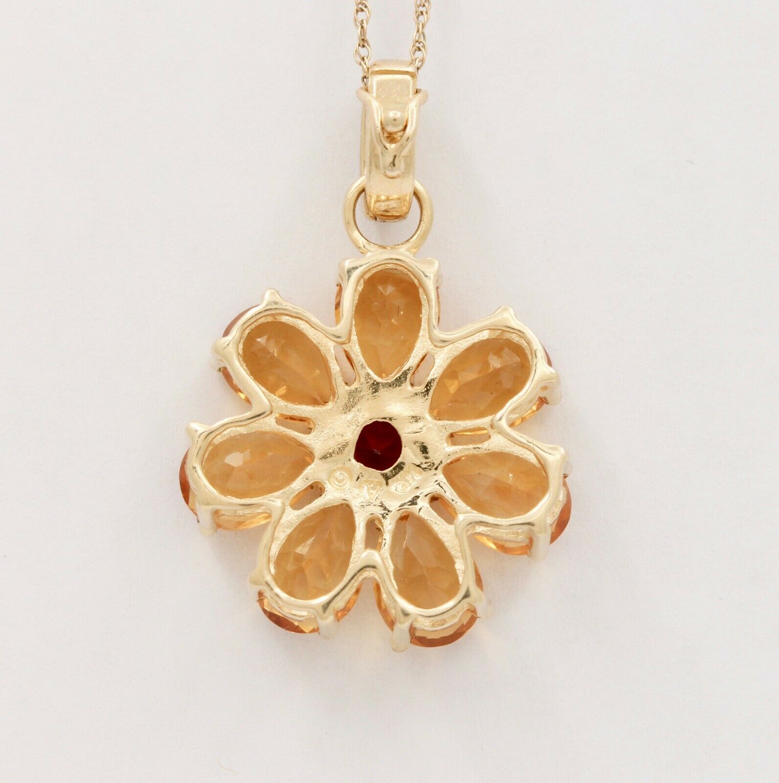 Cute Vintage 14K Yellow Gold Citrine Rubellite Floral Pendant