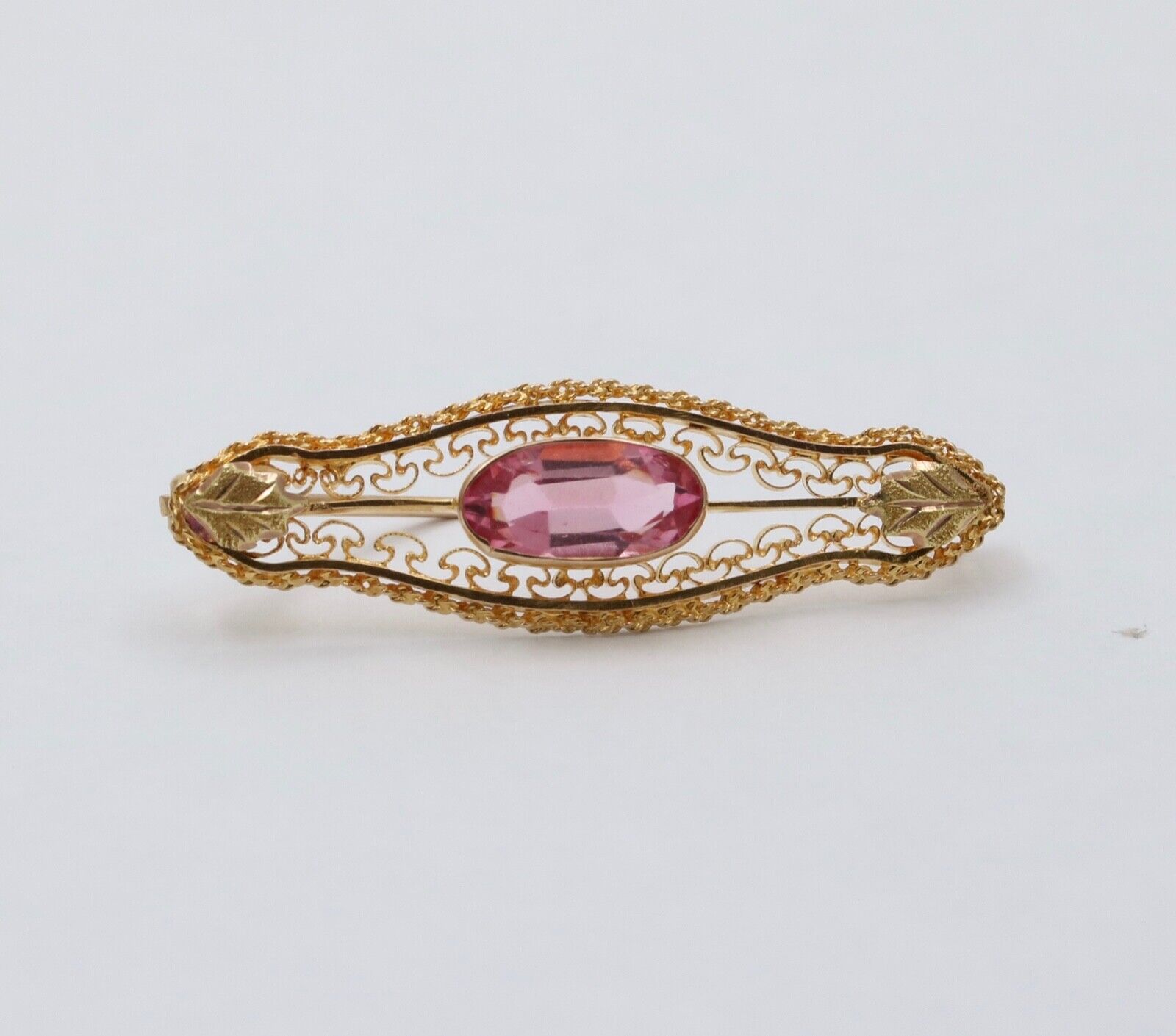Vintage Pink Tourmaline 10K Yellow Gold Brooch Pin