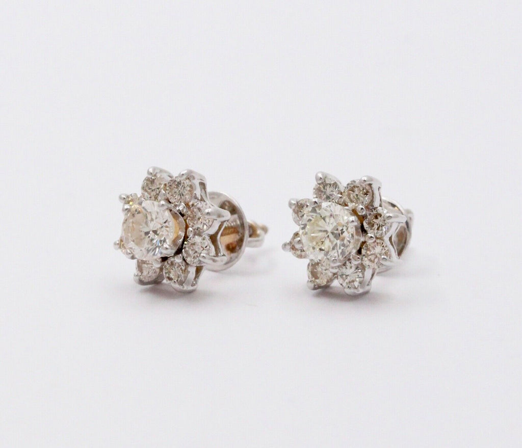 Classic 14K White Gold Round Cut Diamond Approximatlry 1.8 carats Studs. Earring